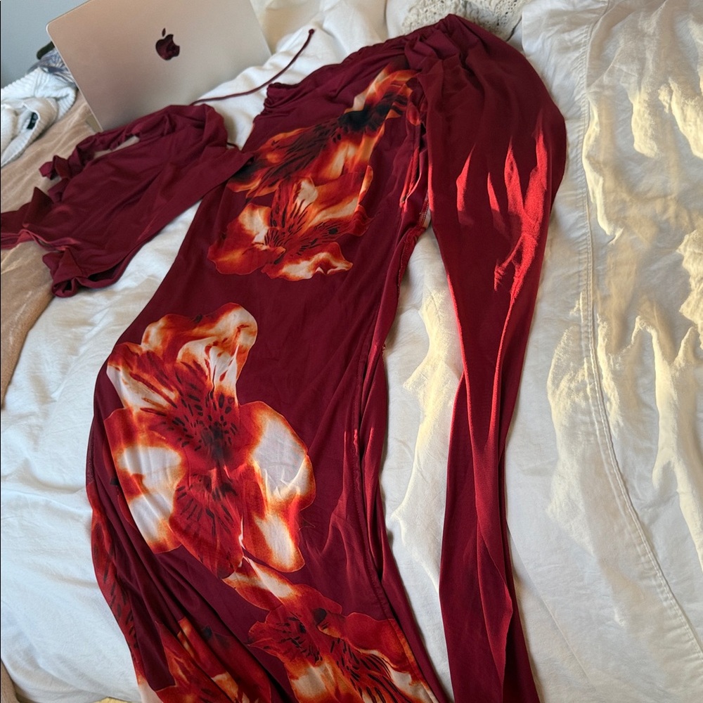 Source Unknown Burgundy Floral Skirt Set